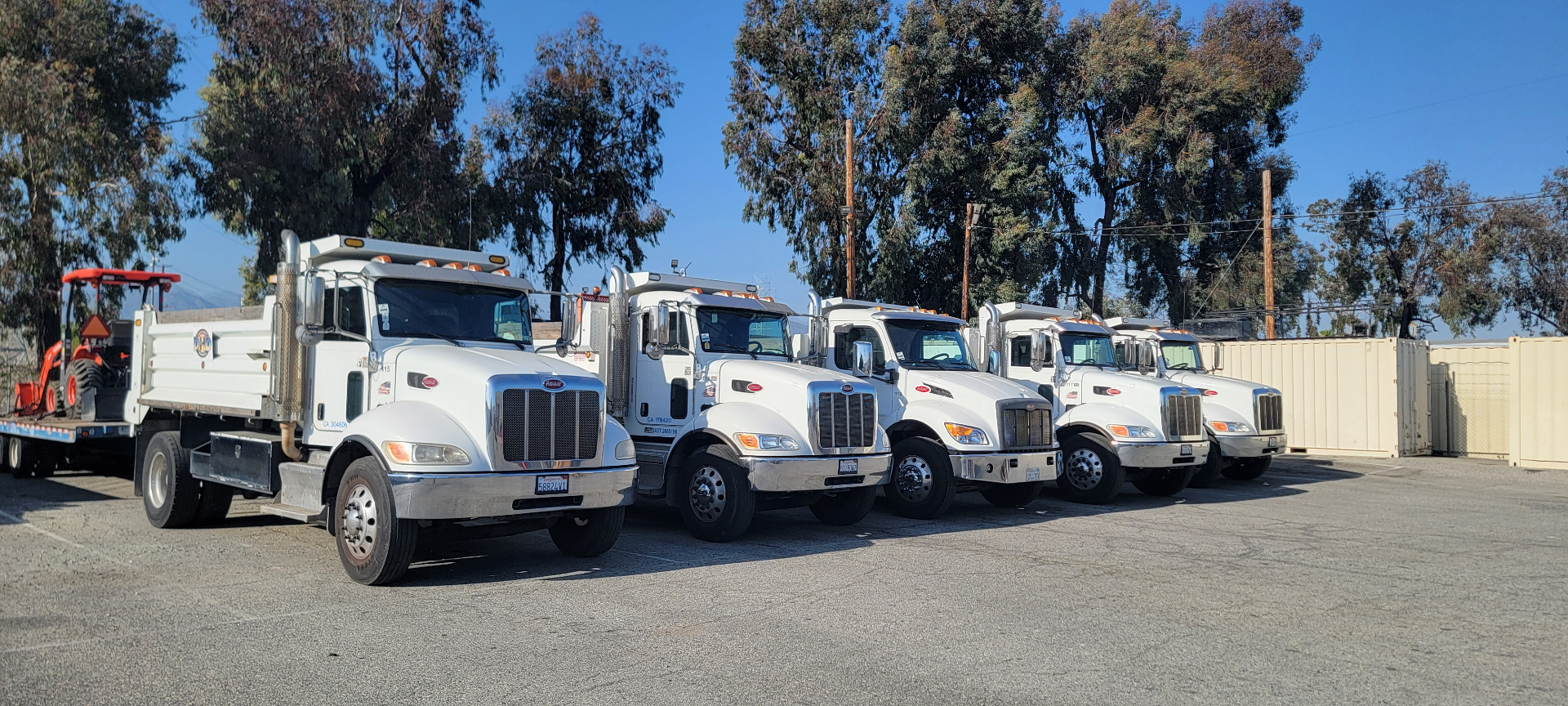 Western Paving fleet of Peterbilt trucks lined up at the yard